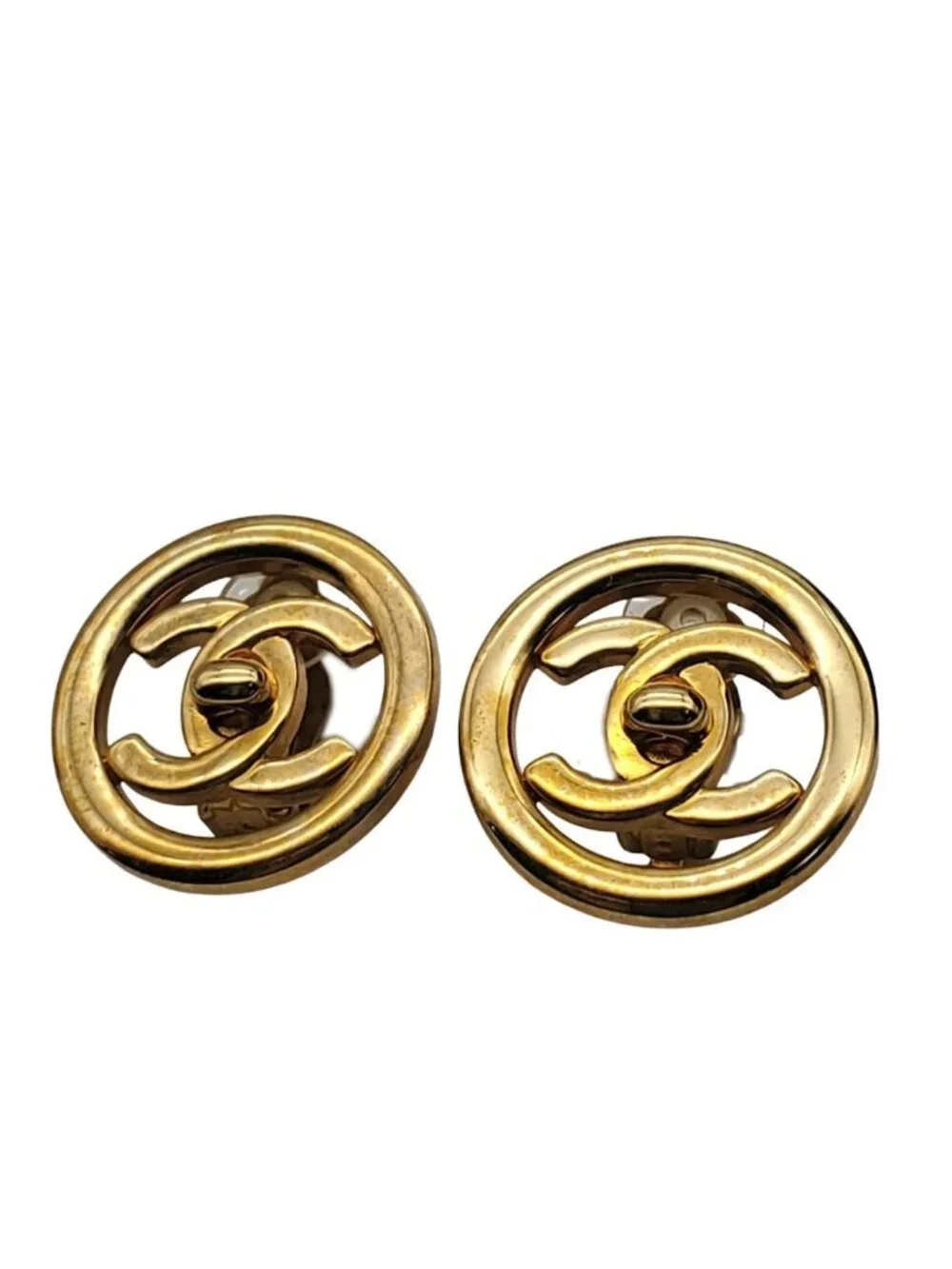 Chanel Earrings Gold Plated Large CC Logo 97